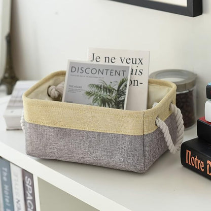 Fabric Storage Baskets for Organizing(6 Pack) Small Baskets for Shelves,storage, Laundry, Nursery, Closets, Decorative Baskets for Gifts Empty (Grey & gold, 11.8” x 7.8” x 5.1”)