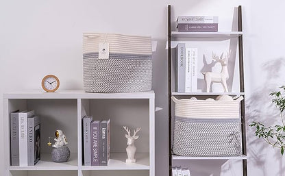 Medium and Large Woven Basket//With Handle, Used for Toys and Fabric Storage Basket used for Storing xl Storage Box, Decorative Storage Box Room 2pack (14L*12H YWhite/Gray, 14L*10W*12H)