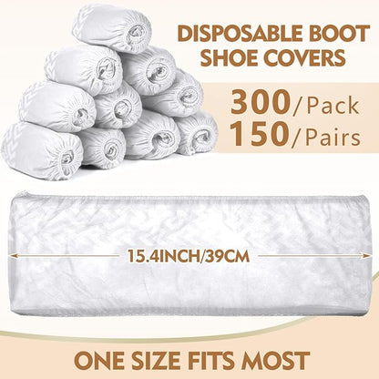 Zhanmai 300 Pack Disposable Shoe Covers Non Slip Disposable Large Foot Booties Shoe Covers for Indoors Contractors Floor and Carpet Protectors, One Size Fits Most(White)