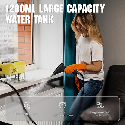 Steam Cleaner for Home＆Kitchen, 212°F High Temperature, 1200ML Tank, Portable Handheld Steam Cleaner for Car Carpet Detailing Window Floor Couch Grease Tile, Pressurized Steamer for Cleaning