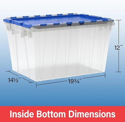 Akro-Mils KeepBox 12 Gallon Storage Container, Nesting and Stackable Plastic Storage Box with Lid Attached, Clear Tote for Garages, Closets, and Moving, 21-1/2" x 15" x 12-1/2", Red/Green