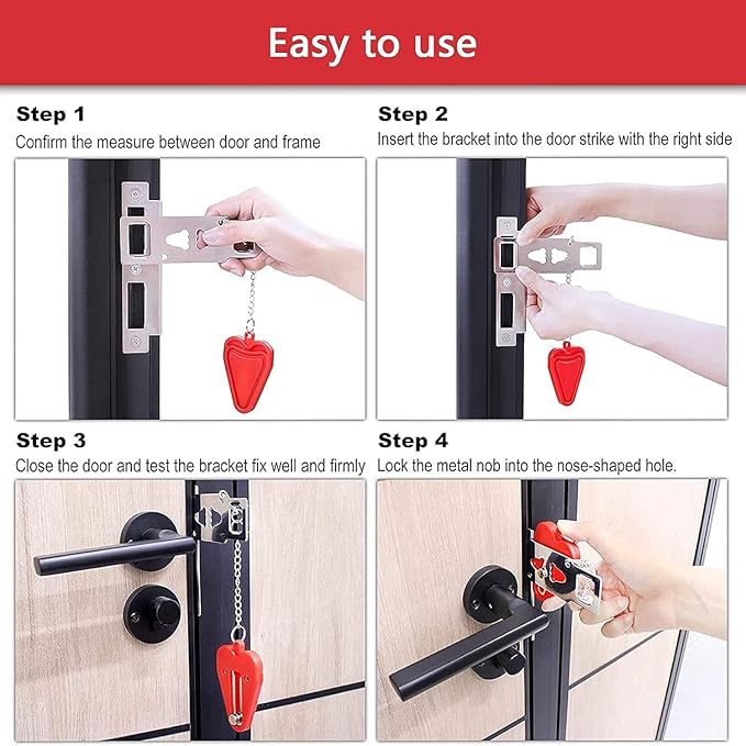 Portable Door Lock & Door Stop Alarm Set, Dual Protection Home Security Door Kit, Travel Hotel Lock Devices Pocket Self Defensey Tools for Traveling Hotel Home Apartment,Red