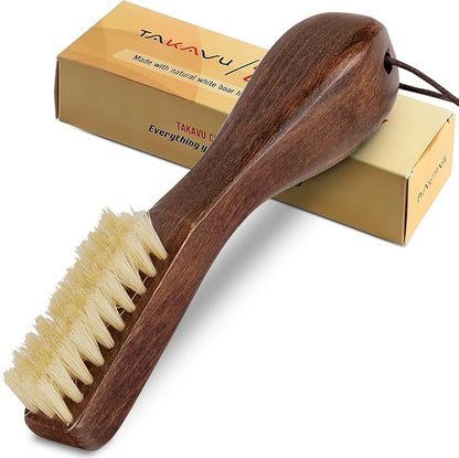 TAKAVU Stain Brush, Laundry Brush for Stain Removal, Natural Boar Bristle Cleaning Brush with Ergonomic Handle, Suitable for Delicate Fabrics Without Damage, Perfect Laundry, Shoes, Boots, Home