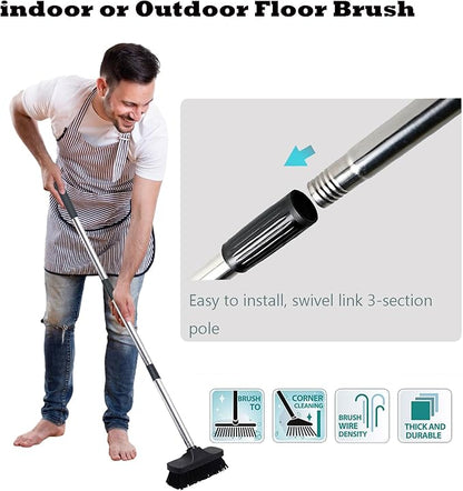 Push Broom Brush Stiff Bristles Floor Cleaning Brush Multi-Purpose Scrubber Brushes for Bathroom Bathtub Tile Floor Deck Patio
