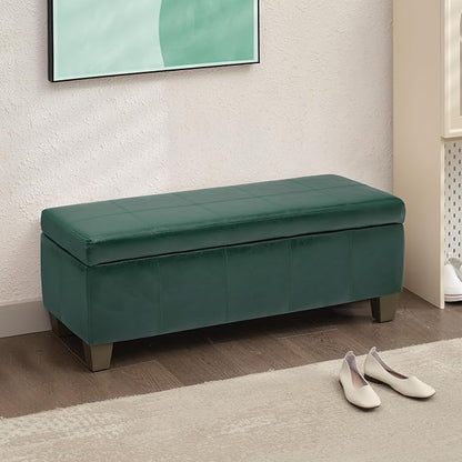 Green Faux Leather Ottoman with Storage, Rectangular Extra Long Storage Bench for Bedroom and Living Room