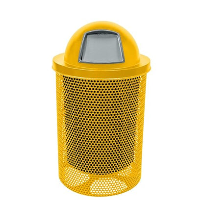 COATEDOUTDOORFURNITURE RDT-P-YEL Heavy Duty Round Trash Receptacle with Dome Top, Liner Included, 32 Gallon, Yellow, Made in America