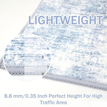 IOHOUZE Small Abstract Area Rug 2x3 Ft Entryway Rugs Washable Door Mat Indoor Entrance, Rubber Backed Throw Rugs, Printed Non Slip Floor Carpet for Foyer Front Door Sink, Light Blue White