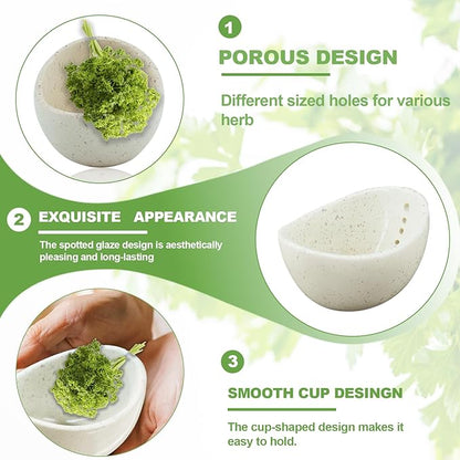 Herb Stripper 1PCS.2025 New Herb Stripping Bowl Ceramic Pottery, Handmade Ceramic Herb Stripping Mug, Handmade Herb Stripping Tool for,Comes With a Cleaning Brush And A Cleaning Cloth