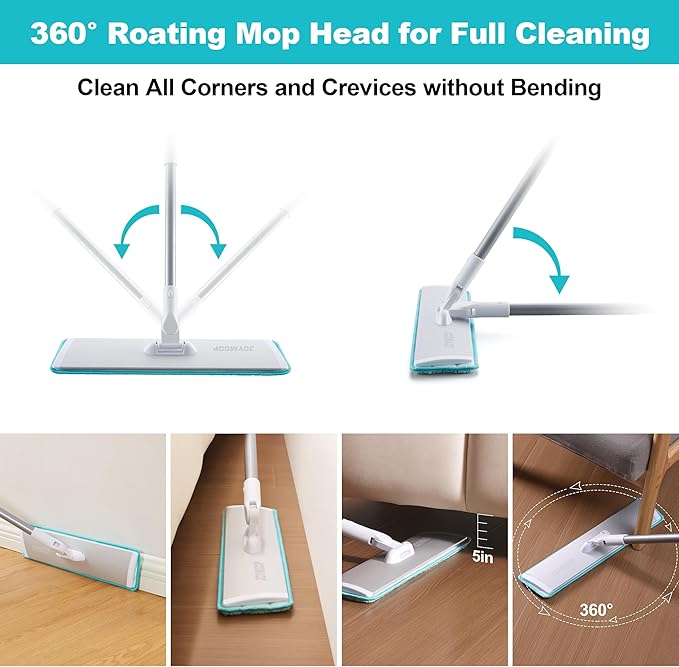 JOYMOOP 18 Inch Dust Mop for Hardwood Floors, Heavy Duty Industrial Wet Dry Mops with Telescopic Handle, Includes 3 Microfiber Mop Pads