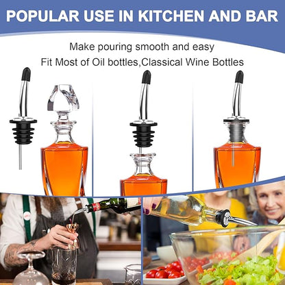 96-Pack Stainless Steel Pour Spouts for Liquor Bottles Oil Vinegar and Wine,Liquor Bottle Pourers with Rubber Dust Caps,Bar accessories,Pourers for Bartending
