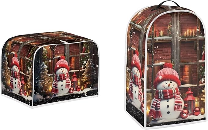 Cute Snowman Print Christmas Appliance Covers Set Washable Kitchen Blender Dust Cover Bread Maker Toaster Cover 4 Slice Kitchen Accessories