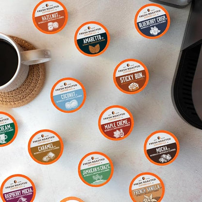 Fresh Roasted Coffee, Dynamite Dozen Flavored Variety Pack, K-Cup Compatible, 144 Count