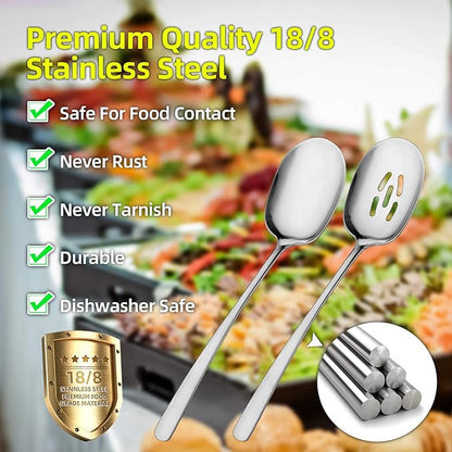 SOLEADER Extra Large Serving Spoons for Buffet, 12 Inch Stainless Steel Serving Spoons, Big Spoons for Serving Food, Pack of 6