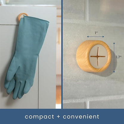 S&T INC. Round Adhesive Push Towel Hooks for Kitchen, Hand and Dish Towels, Plastic, Bamboo, 4 Pack