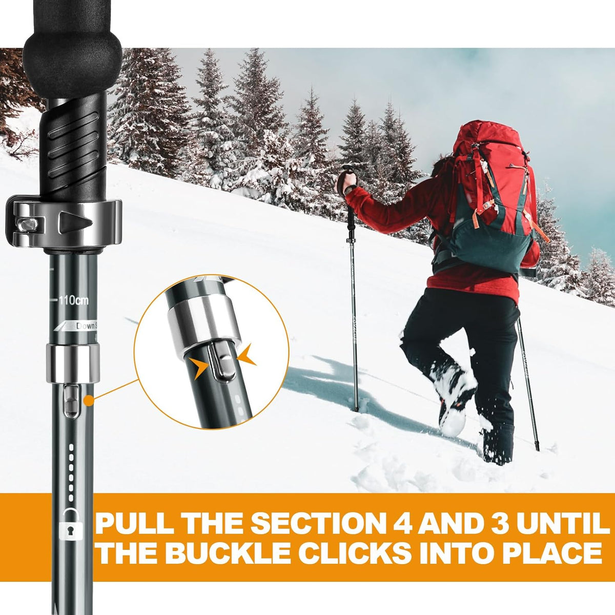 COVACURE Cork Handle Trekking Poles - Collapsible Hiking Sticks with Anti-Shock Tips, Lightweight & Foldable Walking Sticks for Snow Trails & Mountain Climbs, Durable Trekking Gear for Men and Women