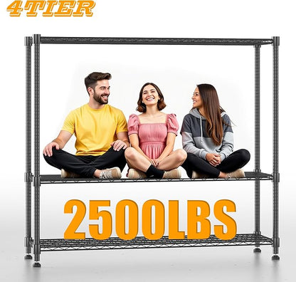 Himimi Storage Shelves with Wheels, 4-Tier Heavy Duty Steel Wire Rack Storage Shelving, Adjustable Metal Storage Shelves for Garage Kitchen Pantry Bathroom Laundry 18" D*60" W*72" H, Black