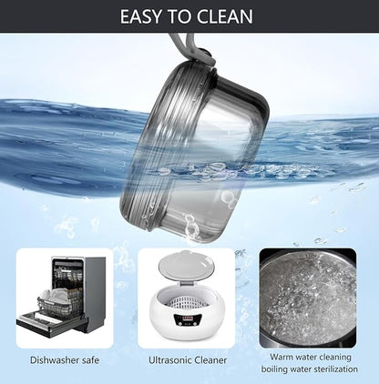 Leakproof Denture Case Denture Soaking Cup False Teeth Container, Dental Denture Bath Holder Storage Box Retainer Cleaner Case for Traveling - Leak Proof and Lid Waterproof - Transparent Black