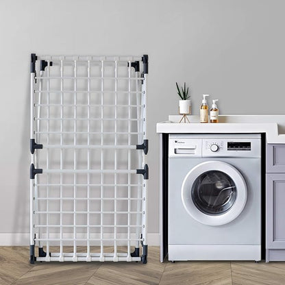 Clothes Drying Rack, Gullwing Laundry Rack Adjustable and Foldable for Easy Storage Indoor and Outdoor, White & Gray