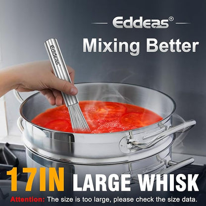 17in Large Whisk,Heavy Duty whisk, Stainless Steel whisk Suitable for Mixing Thick batter, Dry Ingredients and Seasonings.Accessories for professional commercial kitchens.