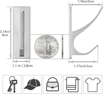 Self-Adhesive Coat Hooks for Hanging - Heavy Duty Stainless Double Wall Hook for Towel, Backpack, Hat, Sturdy Metal Hanger for Bathroom, Bedroom, Door, Wall Mounted, 10-Pack, Silver