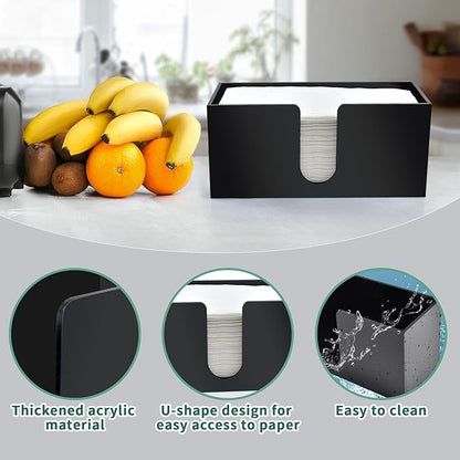 2Pack Paper Towel Holder Countertop, Black Acrylic Napkin Dispenser, Multifold Paper Towel Dispenser for Z-fold C-fold MultiFold Trifold-Bathroom Toilet Kitchen Restaurant