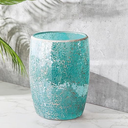 Escenzy Modern Bathroom Trash Can Mosaic Glass 5L | 7" x 10" | Decorative Small Garbage Can | Luxury Waste Basket for Restroom, Office, Bedroom & Kitchen | Shiny Turquoise Green Bathroom Accessories
