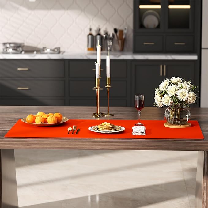 Quality Silicone Table Mat 47x24 Inch - High Heat Resistant (Lab Tested 482°F), Non-Slip Oil-Resistant Surface for Baking & DIY | Waterproof & Easy Clean (Orange)