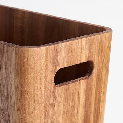 3 Gallons Wooden Wastebaskets, Solid Acacia Wood Waste Basket with Handles, Rectangular Trash Can, Garbage Bin for Bedroom, Bathroom, Kitchen, Living Room, Office Decorative