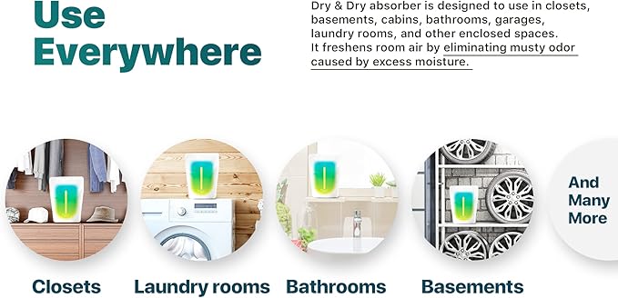 Dry & Dry 6 Pack Standing Moisture Absorbers to Control Excess Moisture in Basements, Closets, Bathrooms & Laundry Rooms