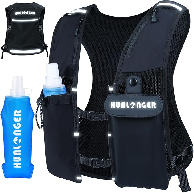 Running Hydration Vest for Women Men,Lightweight Breathable Hydration Pack with 500ml Soft Flask, Adjustable Chest Straps Reflective Backpack for Trail Running Marathon Race Jogging Cycling