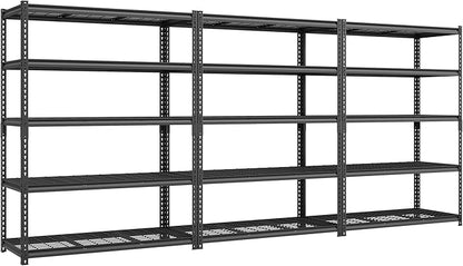 SONGMICS 5-Tier Storage Shelves, Heavy-Duty Garage Shelving, Adjustable Shelving Unit, Steel Shelf, Boltless Assembly, for Garage, 2,200 lb Load, 24 x 144 x 72 Inches, Ink Black UGLR454B03