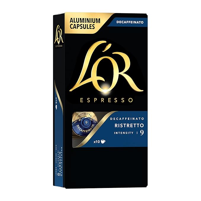 L'OR DECAF Espresso Capsules, 10 Count DECAF Ristretto, Single-Serve Aluminum Coffee Capsules Compatible with the L'OR BARISTA System & *Nespresso Original Machines, 10 Count (Pack of 1)