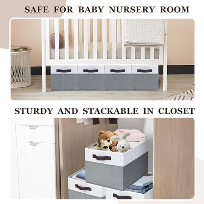 4 Pack Large Closet Storage Baskets Bins for Shelves | Fabric Closet Organizers and Storage with Handles Home Organization | Decorative Collapsible Baskets for Organizing Clothes Toy Nursery 14"x10"