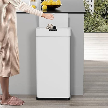 TLSUNNY 13.2 Gallon Motion Sensor Trash Can,Touchless Automatic Garbage Can,Brushed Stainless Steel Smart Bin,with Bag Holder,Soft Close Lid,for Kitchen,Office,RV,Bedroom,Living Room (White, 50L)