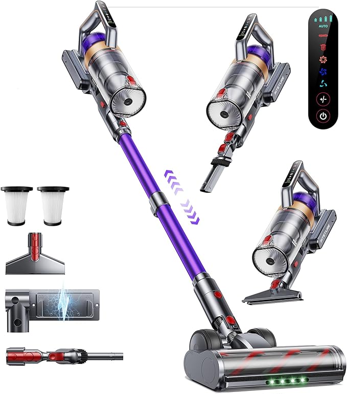 Cordless Vacuum Cleaner, 600W 50KPA 65 Mins Vacuum Cleaners for Home, Cordless Stick Vacuum with Powerful Suction, Wall Mount Charging Dock, Rechargeable Vacuum for Pet Hair/Carpet/Hardwood Floors