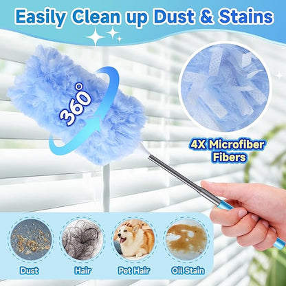 Duster Refills for Swiffer, 360° Thickened Kit with 30 Count Disposable Microfiber Feather Dusters for Office,Window and Furniture Cleaning, Include 2 Extendable Handles
