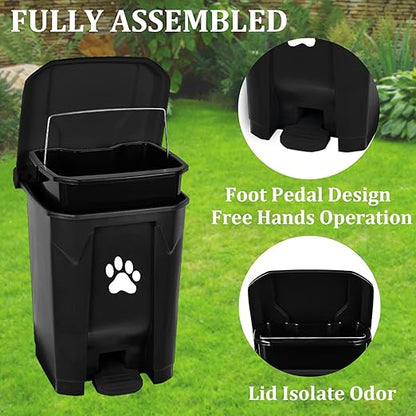 Outdoor Dog Poop Trash Can with Lid, Dog Waste Trash Can Pet Waste Container Pooper Scooper for Yard Garden Kitchen with Removable Inner Bin, Large Garbage Bag, Black