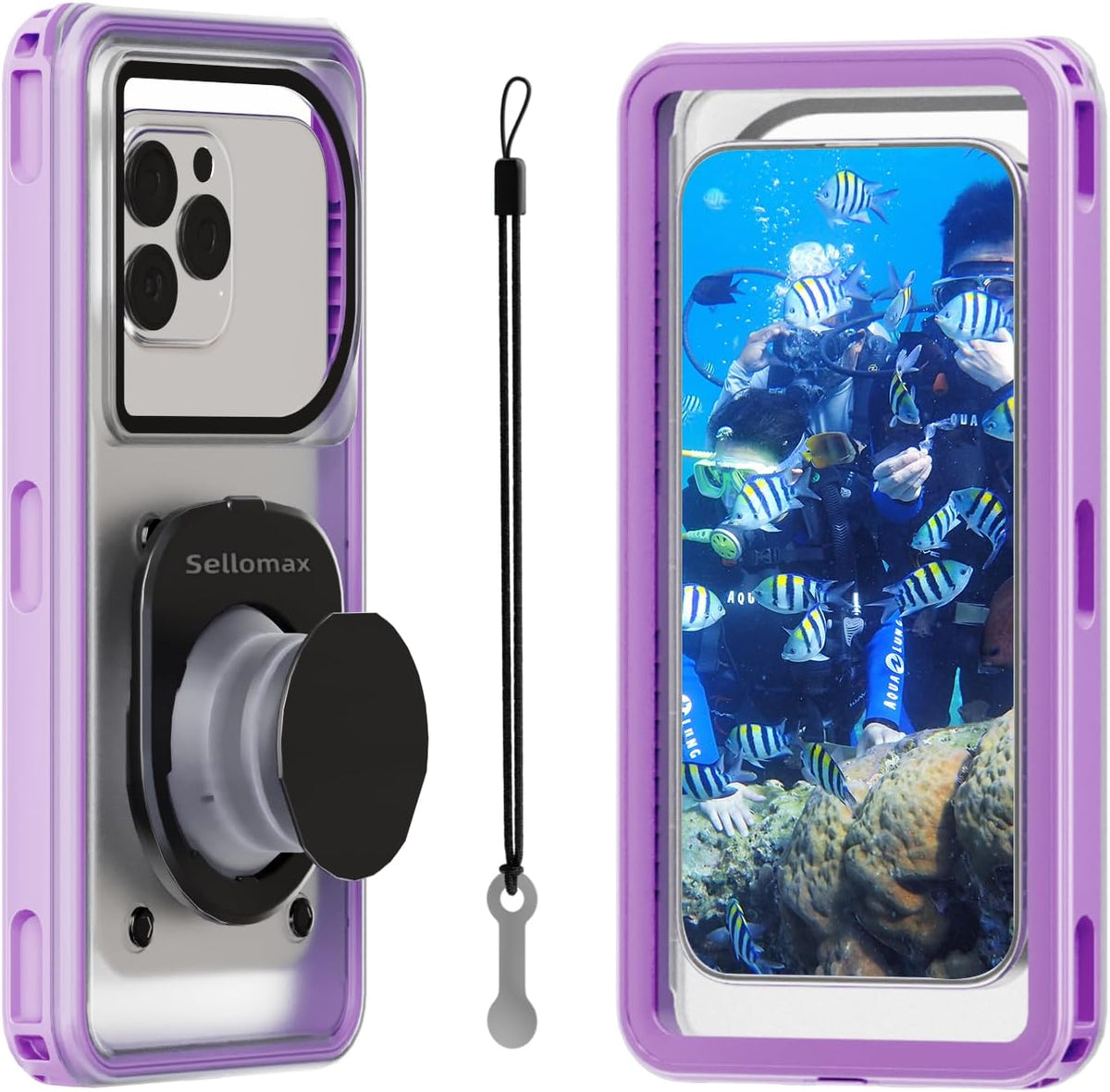 Premium Waterproof Phone Pouch with Lanyard,7.5'' Floating Waterproof Phone Case/Bag for Snorkeling IPX8/Underwater HD Photo/Touch Compatible with iPhone 16/15/14/13 Pro Max Samsungs-Purple