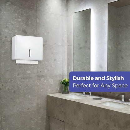 Multifold Paper Towel Dispenser Wall Mount (White) – Large Capacity C-Fold, Trifold, and Folded Commercial Hand Towels Holder for Bathroom & Restroom – Adhesive or Screw Mounted