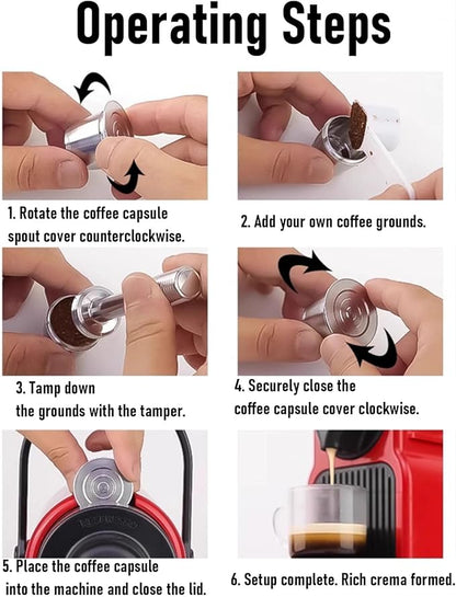 VBESTLIFE Reusable Coffee Pod, 304 Stainless Steel Reusable Metal Coffee Pod Refillable Filter Cup with Brush and Spoon