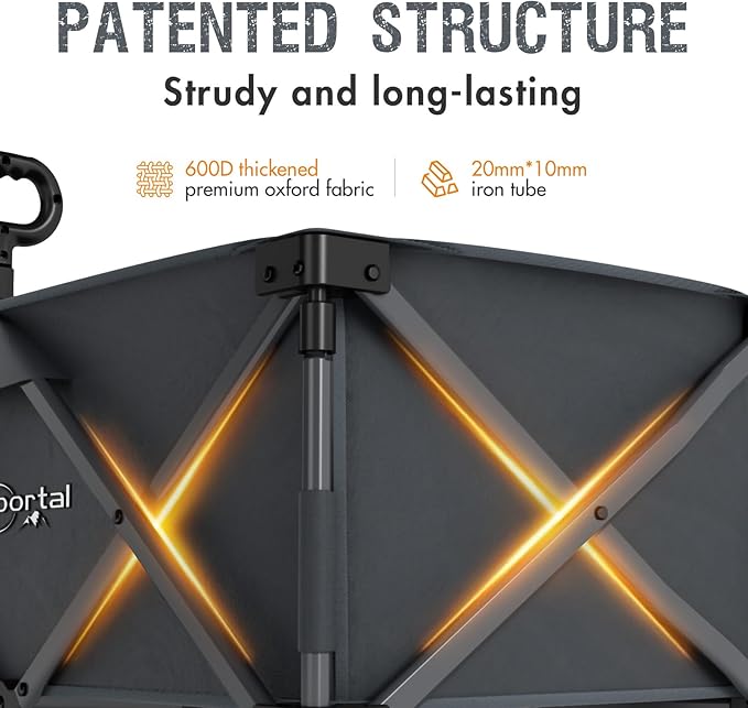 PORTAL Collapsible Wagon with Brakes, Heavy Duty Utility Cart with All-Terrain Wheels, Portable Folding Wagons for Camping, Beach, Garden, Shopping, and Groceries