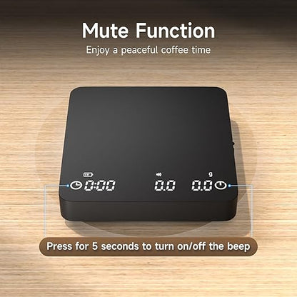 Coffee Scale, 2kg/0.1g High Precision Mini Coffee Scale with Timer, Rechargeable, for Espresso and Pour-Over Coffee