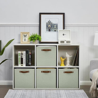 Collapsible Fabric Storage Cube Bins with 2 Reinforced PU Handles, Foldable Storage Organizer Baskets for Closet, Shelves, Living Room | 13"x13"x13", 4 Pack, Sage Green