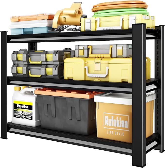 40" W Garage Shelving Heavy Duty，1500LBS Loads Adjustable Garage Storage Shelves,3-Tier Metal Storage Racks and Shelving Units, Utility Rack Shelves,40”W x 18”D x 36”H,Black