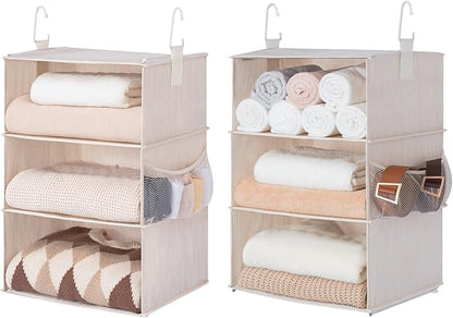 StorageWorks 6-Shelf Jumbo Closet Organizers, Two 3-Shelf Separable Hanging Shelves for Closet, 13" D x 15" W x 48 ¼"H,Mixing of Beige, White & Ivory