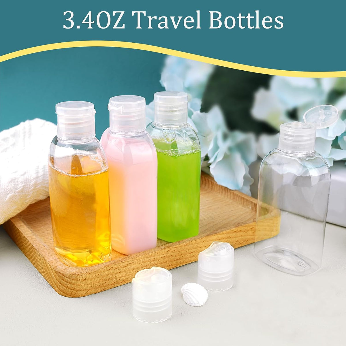 Cosywell Travel Shampoo Bottles 4pcs 3.4oz TSA Approved Leak Proof Empty Containers with Flip Cap