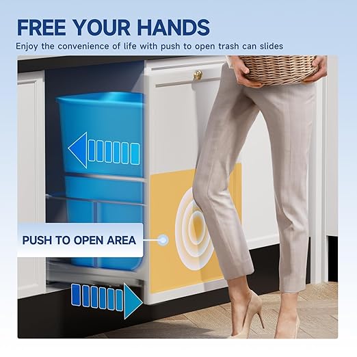 Pull Out Trash Can Under Cabinet with Push to Open Slides, Insputer Heavy Duty Under Sink Garbage Can Kit for Kitchen, Laundry, Not Included Bin, Requires 15" W X 18" D Cabinet, has Installation video