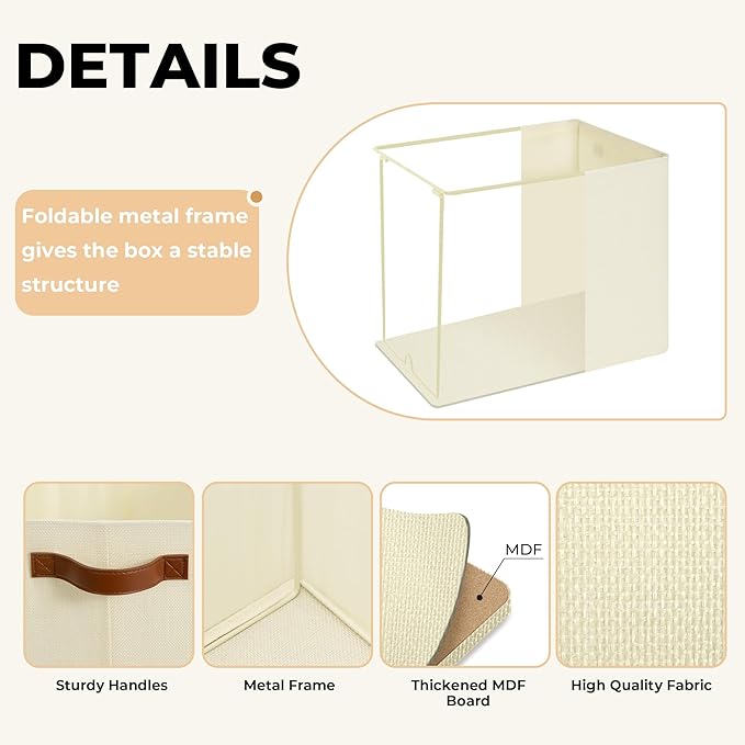 GRANNY SAYS Large Storage Baskets, Closet Storage Bins, Linen Closet organizers and storage, Fabric Storage Bins with Metal Frame, Clothes Baskets for Shelves, Towels, Beige, 3-Pack