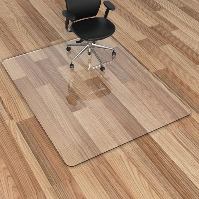 Office Chair Mat for Hardwood Floor, 1/8" Thick 53"x 45" Crystal Clear Hard Floor Chair Mat, Transparent Floor Protector Mat Flat Without Curling