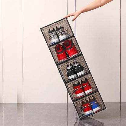 XXL Drop Front Shoe Storage Box Stackable, 8 Pack Shoe Display Case Fit US 15,Sneaker Storage Shoe Containers with Magnetic Door（8 PACK BLACK